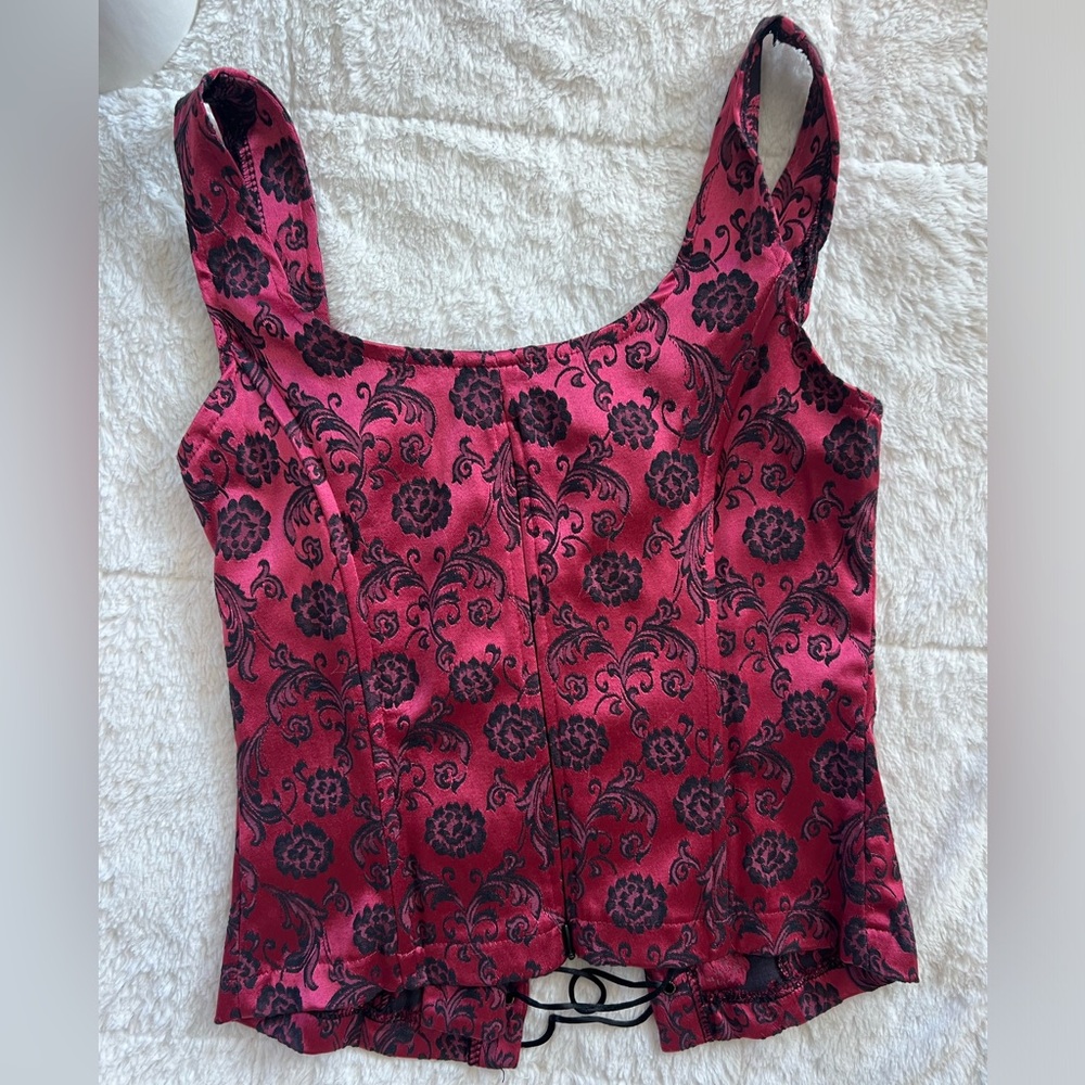 Fredericks of Hollywood Red/Black Corset Tank Top w/ Zippered Back - Picture 3 of 4